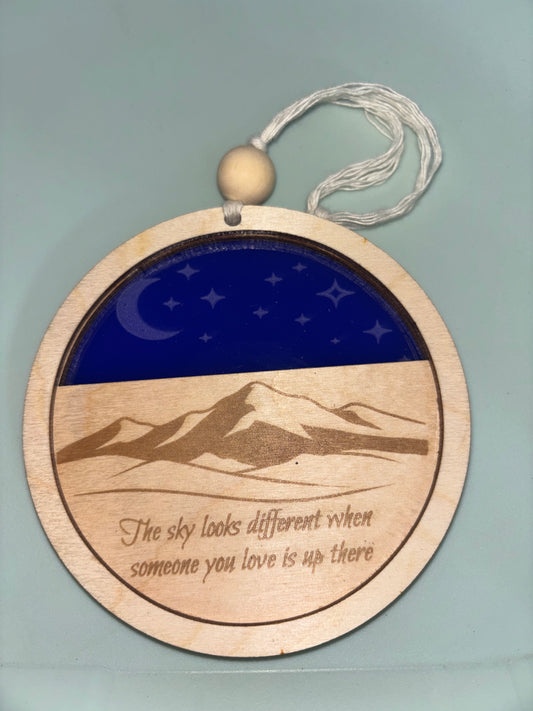 4” Mountain Memorial Sun Catcher Ornament — “The Sky Looks Different When Someone You Love Is Up There”