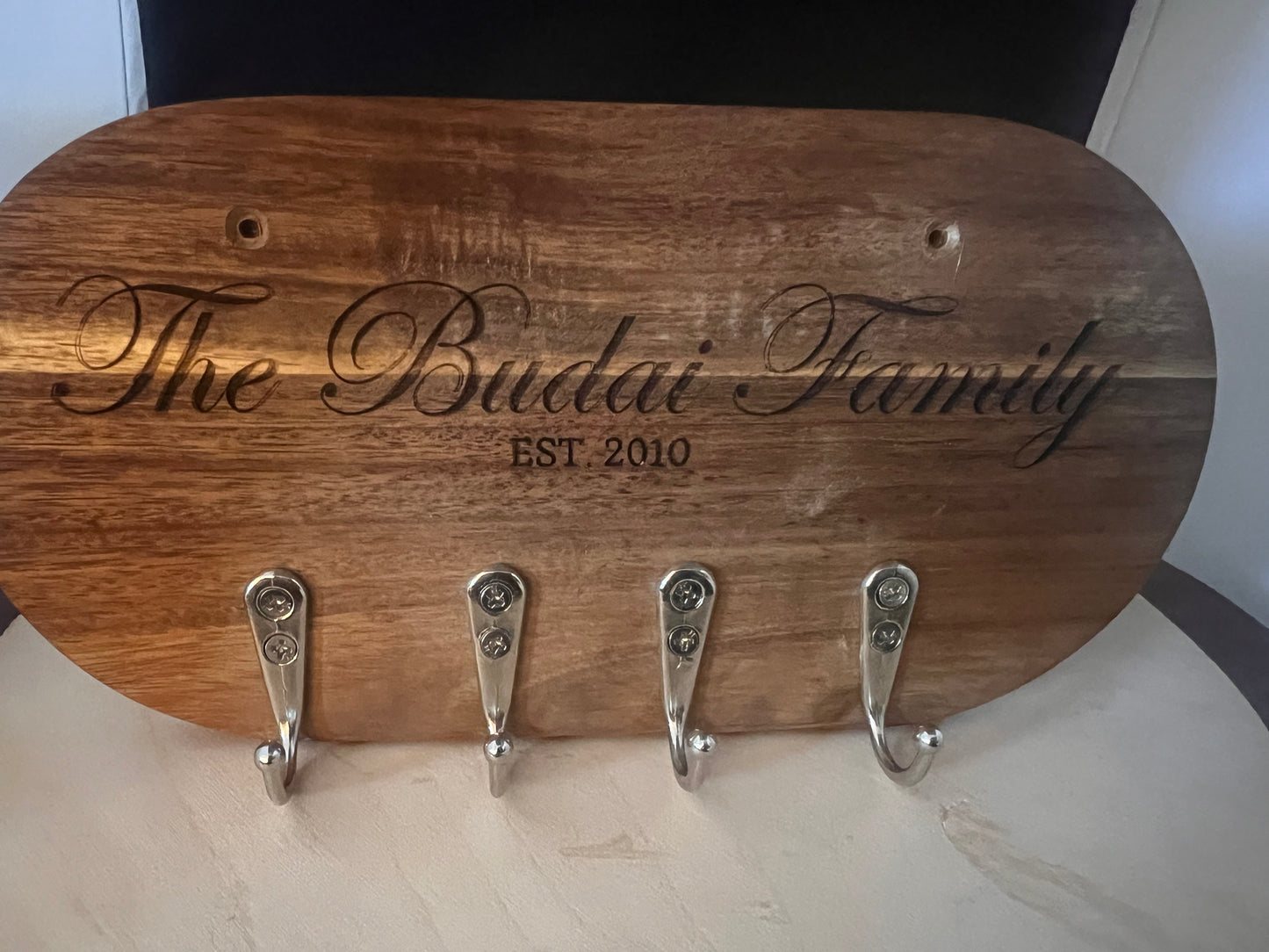 Personalized Wooden Key Holder | Custom Family Name Key Sign | Entryway Wall Organizer