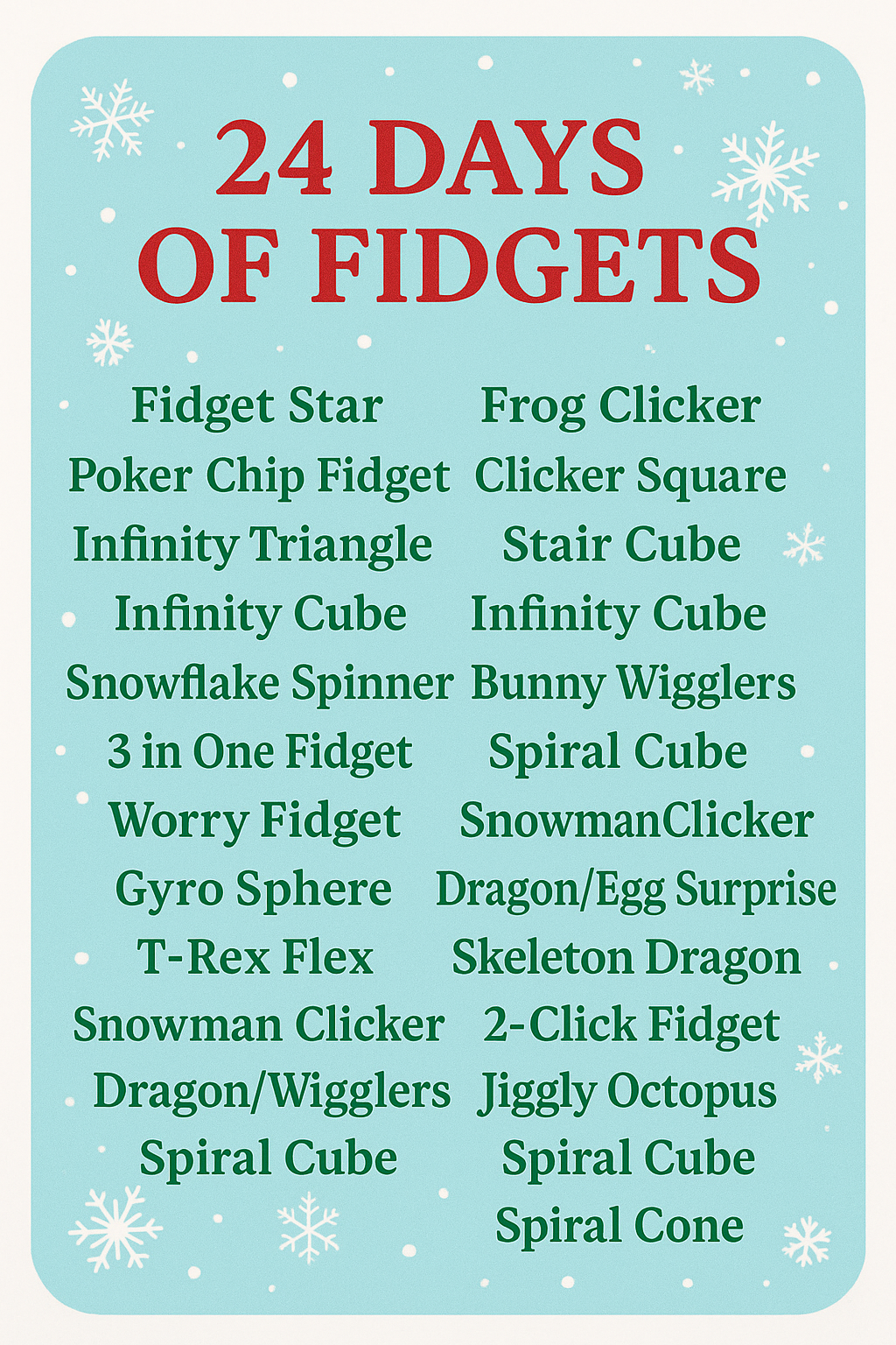 π 24-Day Fidget Advent Calendar β Surprise Fidgets Every Day!