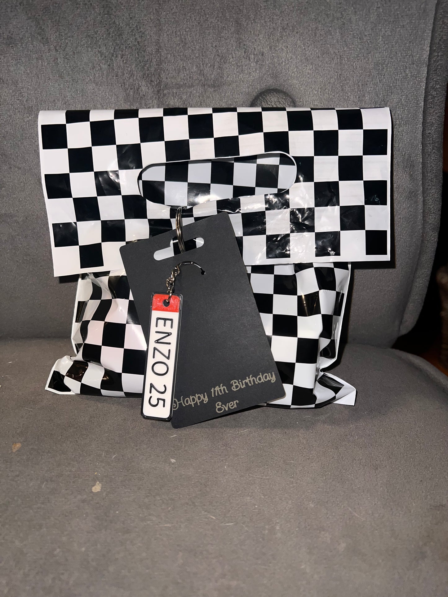 Racing Party Favor Gift Bags – 3D Printed Fidgets & Personalized License Plate Keychains