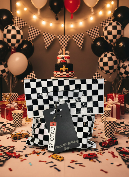 Racing Party Favor Gift Bags – 3D Printed Fidgets & Personalized License Plate Keychains