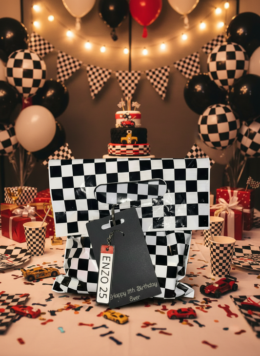 Racing Party Favor Gift Bags – 3D Printed Fidgets & Personalized License Plate Keychains
