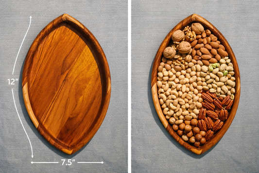 Teak Wood Football Serving Bowl – 12” Handcrafted Snack & Nut Tray