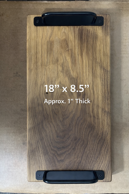 White Oak Wooden Serving Tray with Black Handles – 18” x 5” Modern Farmhouse Decor | Charcuterie Tray