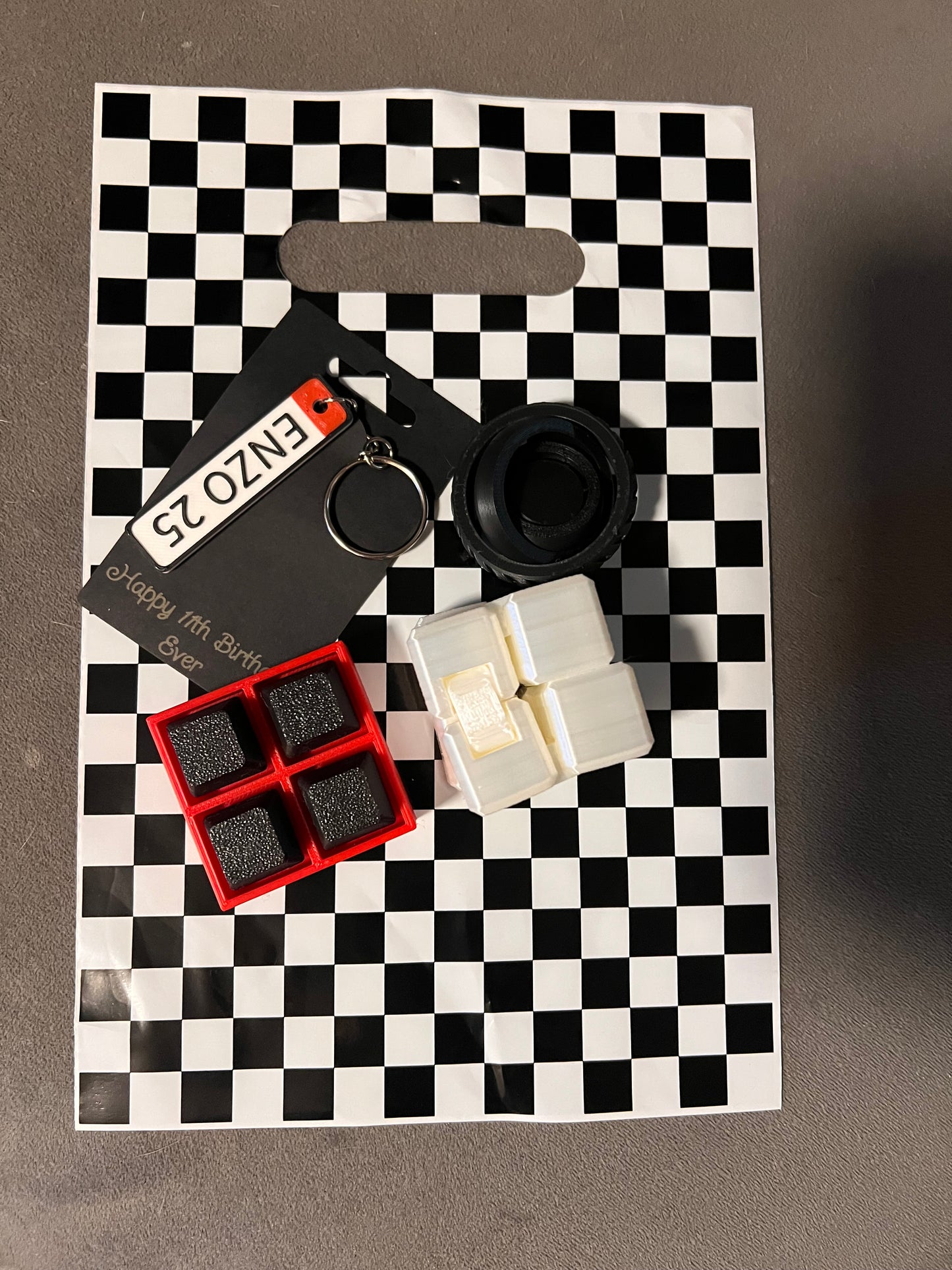 Racing Party Favor Gift Bags – 3D Printed Fidgets & Personalized License Plate Keychains