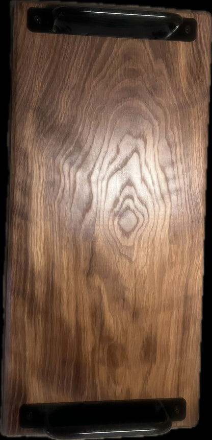 White Oak Wooden Serving Tray with Black Handles – 18” x 5” Modern Farmhouse Decor | Charcuterie Tray