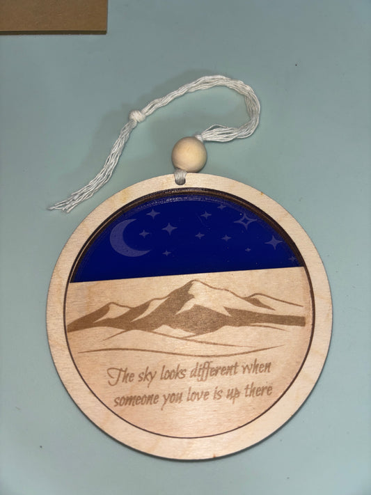 4” Mountain Memorial Sun Catcher Ornament — “The Sky Looks Different When Someone You Love Is Up There”