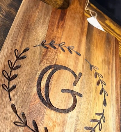 Personalized Acacia Cutting Board - Handle