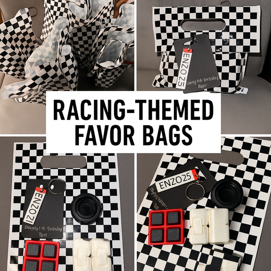 Racing Party Favor Gift Bags – 3D Printed Fidgets & Personalized License Plate Keychains