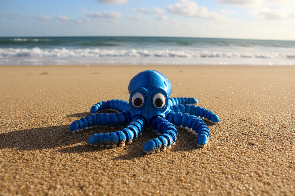 🐙 Blue & White Articulated Octopus Fidget