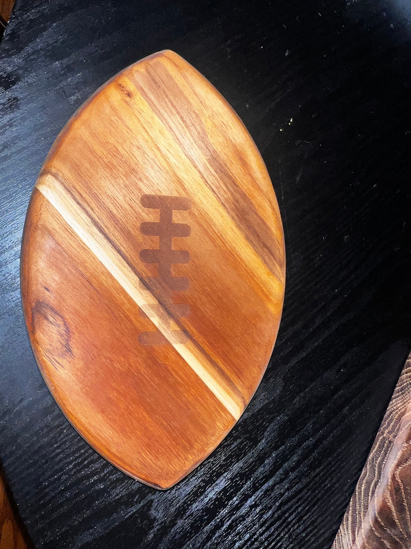 Teak Wood Football Snack Board – 10” x 6” Handcrafted Engraved Tray