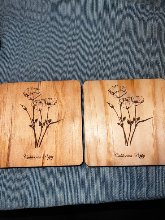 4” Pine Wood Coasters – 2 Pack - Natural or Walnut Finish | Handmade Wooden Drink Coasters