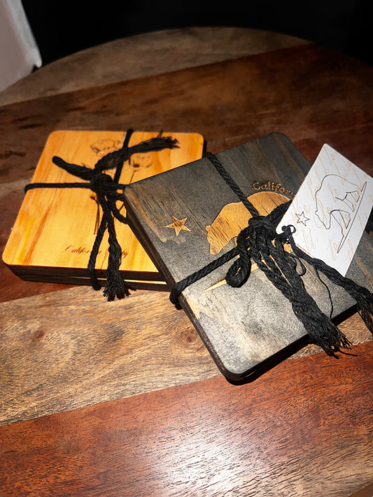 4” Pine Wood Coasters – 2 Pack - Natural or Walnut Finish | Handmade Wooden Drink Coasters