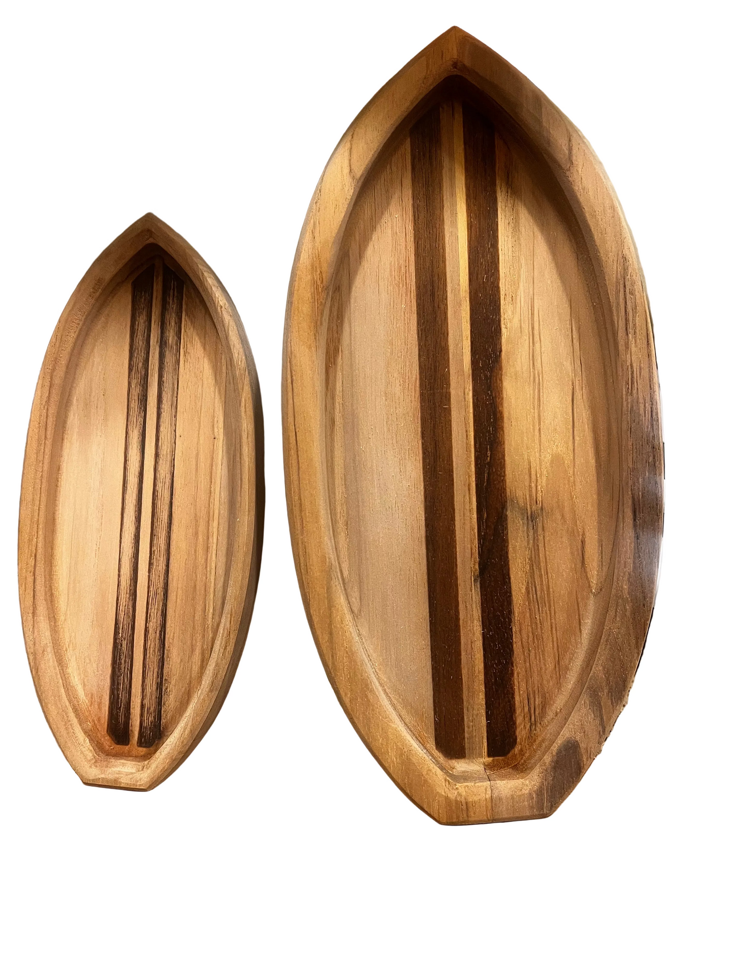 Teak Surfboard Wooden Serving Tray | Handcrafted Coastal Snack Tray | Beach & Surf Home Decor | Solid Teak Catchall