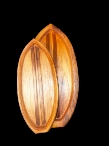Teak Surfboard Wooden Serving Tray | Handcrafted Coastal Snack Tray | Beach & Surf Home Decor | Solid Teak Catchall
