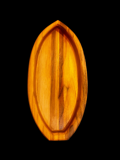 Teak Surfboard Wooden Serving Tray | Handcrafted Coastal Snack Tray | Beach & Surf Home Decor | Solid Teak Catchall