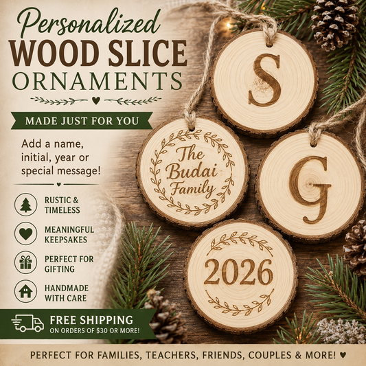 Personalized Wood Slice Christmas Ornament | Custom Name, Family,Baby’s First Christmas Ornament, 2026, Corporate