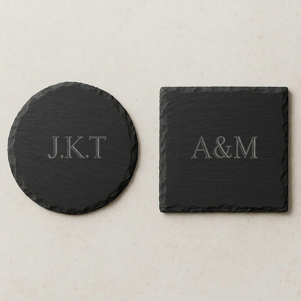 Personalized Engraved Slate Coasters — Round or Square