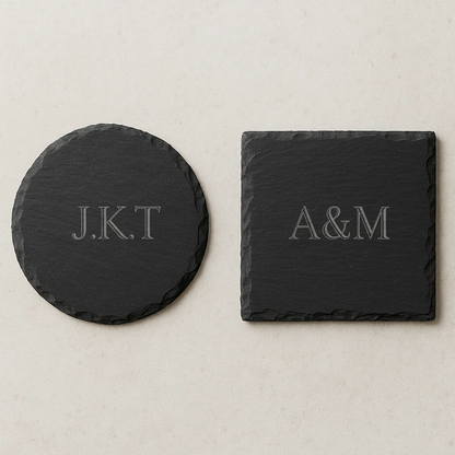 Personalized Engraved Slate Coasters — Round or Square