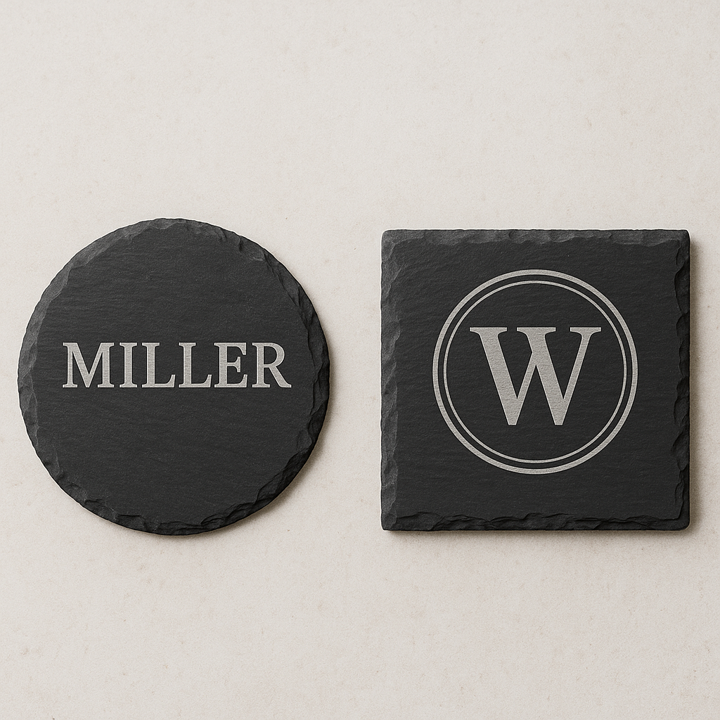 Personalized Engraved Slate Coasters — Round or Square