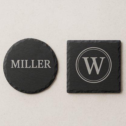 Personalized Engraved Slate Coasters — Round or Square