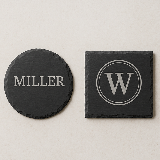 Personalized Engraved Slate Coasters — Round or Square