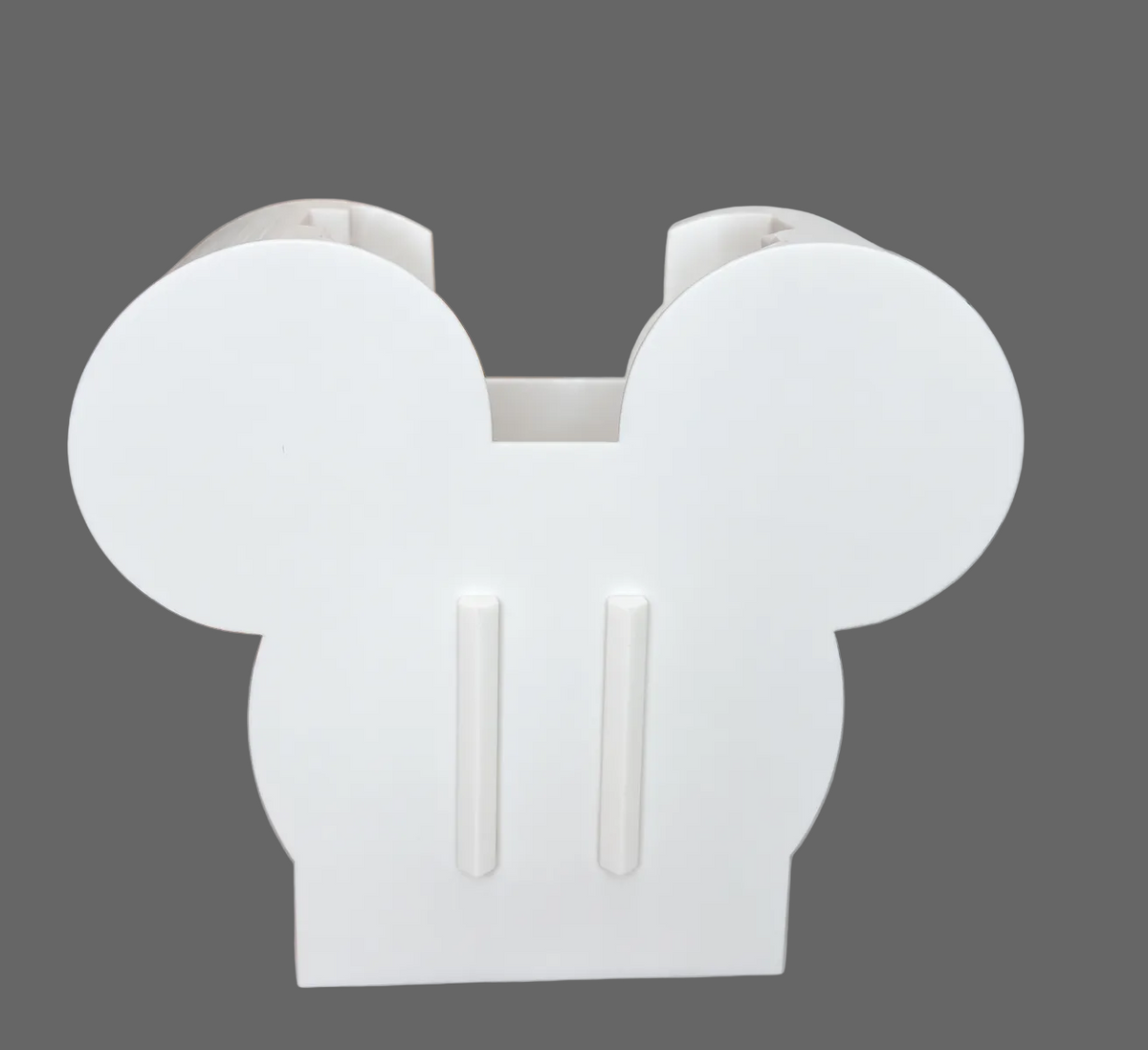 AI-edited illustration of the empty white Mouse Ears base with no soap bottle or cover; hidden interior reconstructed from the reference photo.