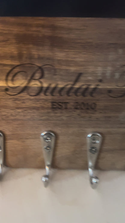 Personalized Wooden Key Holder | Custom Family Name Key Sign | Entryway Wall Organizer